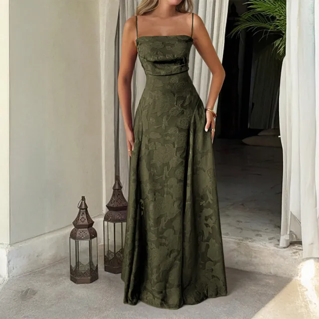 Elegant Vacation Strapless Maxi Dress Floral print Dress Army Green - Shop at LoveMi