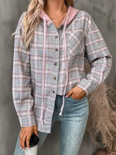 Women's Casual Fashion Loose Plaid Shirt - Grey - View 1