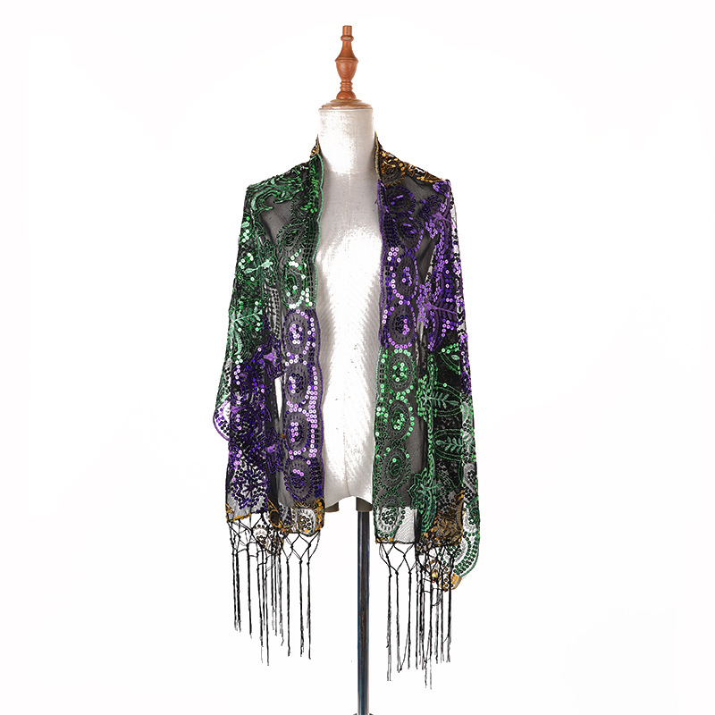 Three-color Christmas Carnival Embroidered Sequins Scarf