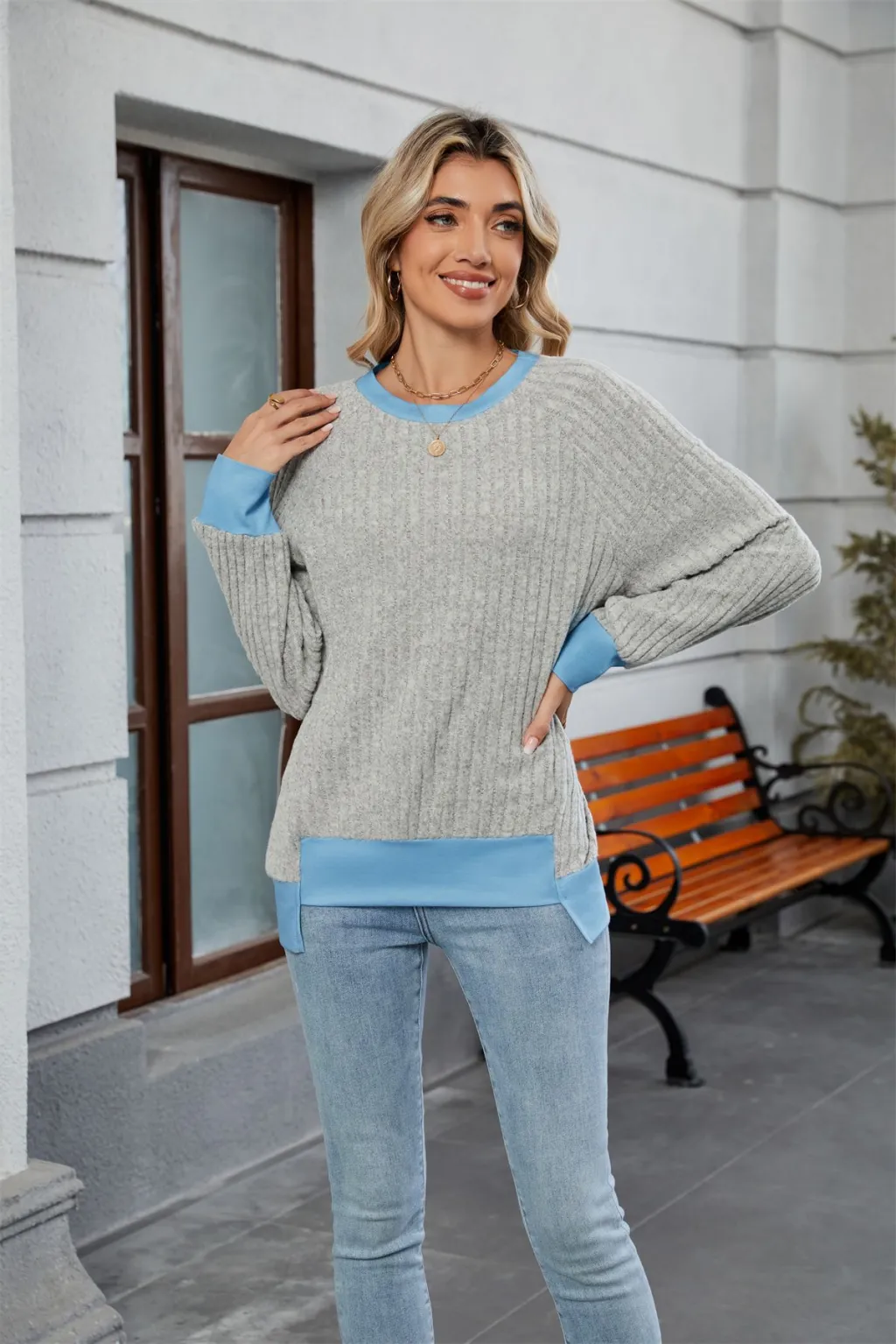 Pullover Knitting Loose Multicolor Top For Women - Multicolor