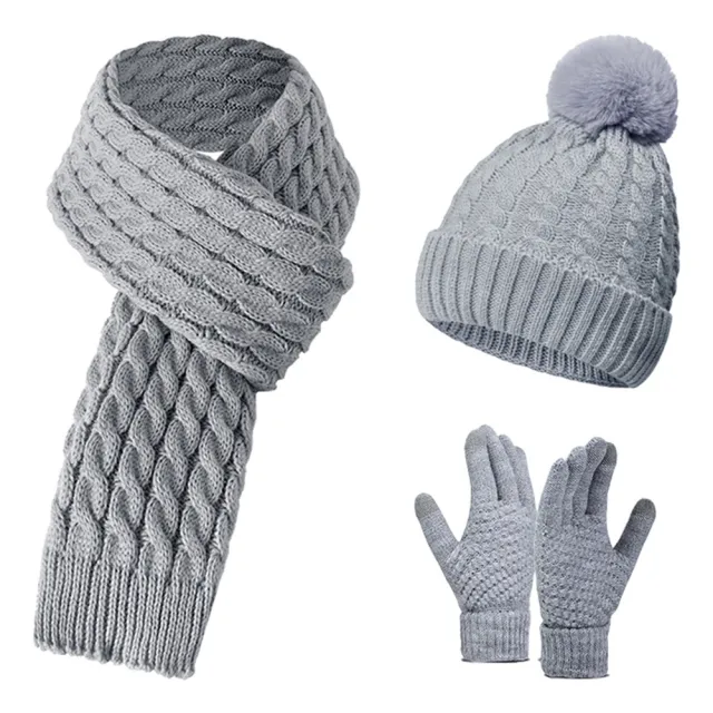 Warm Wool Knitting Hat, Scarf And Gloves Three piece Set Gray 3Pcs Set - Shop at LoveMi