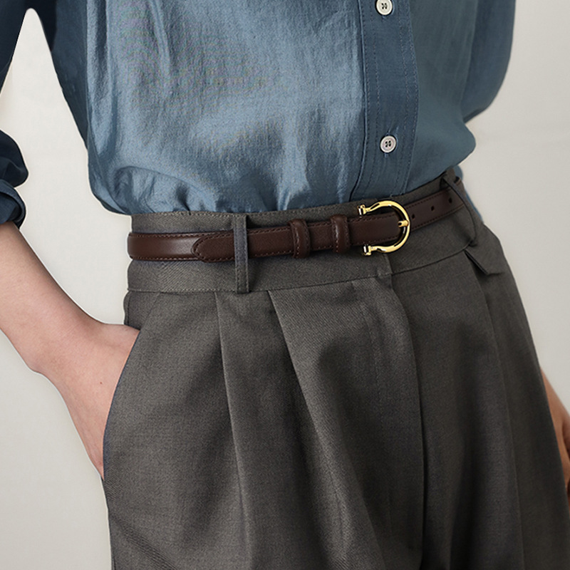 French Gold Buckle Genuine Leather Belt Women