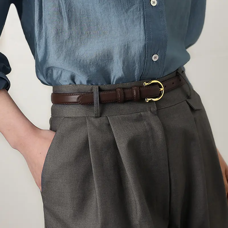 French Gold Buckle Genuine Leather Belt Women