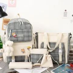 Backpack Japanese Cute Grid Elementary School Book - Black - View 1