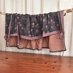 Retro High Waist Printing Crafts Linen Wrap Tie-shoulder Floral Skirt - Black Coffee - View 1
