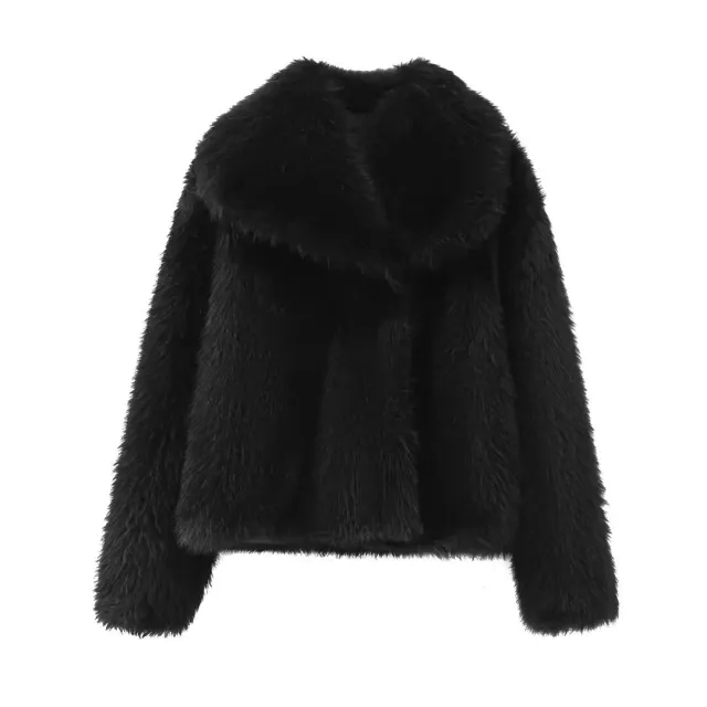 New Polo Collar Faux Fur Short Coat Black - Shop at LoveMi