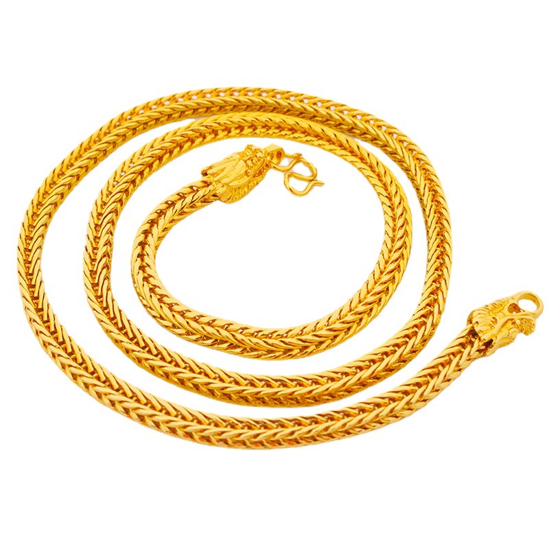 18K Gold Plated Faucet Fox Tail Necklace Men's Imitation Gold 6N Woven