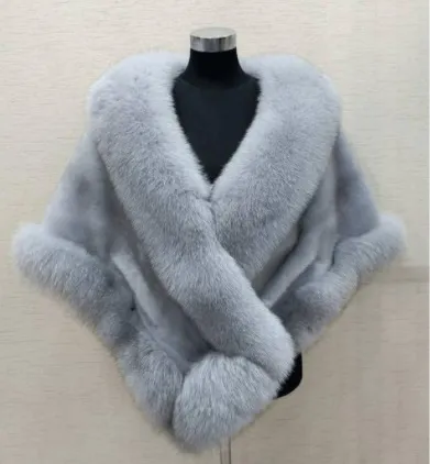 Imitated Mink Fox Fur Cape Coat Plus sized Dress Shawl All Gray - Shop at LoveMi
