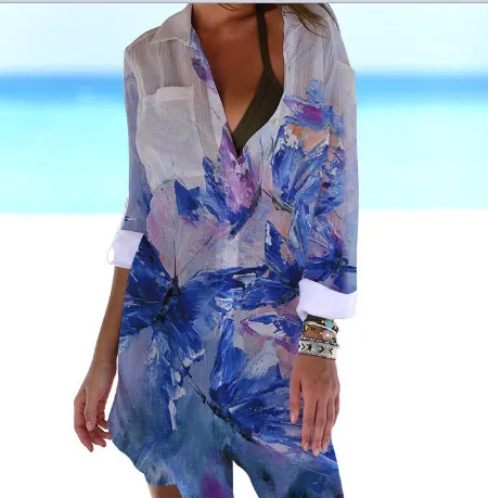 Bikini Coat Shirt Swimsuit Cardigan Women's Clothes Print Holiday Beach Shirt Style1 - Shop at LoveMi