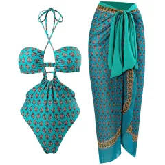 New Sexy Double-sided One-piece Swimsuit Set - Green - View 1