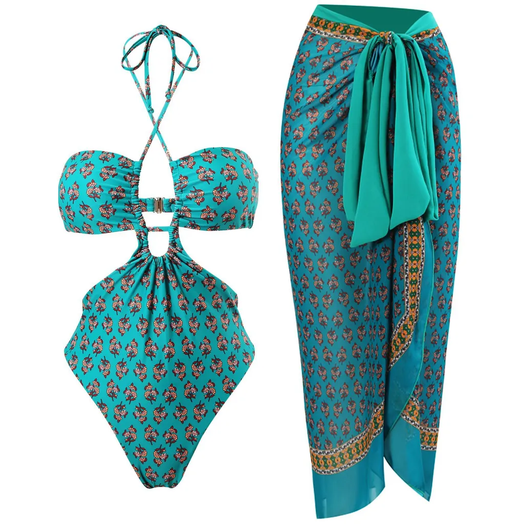 New Sexy Double-sided One-piece Swimsuit Set - Green