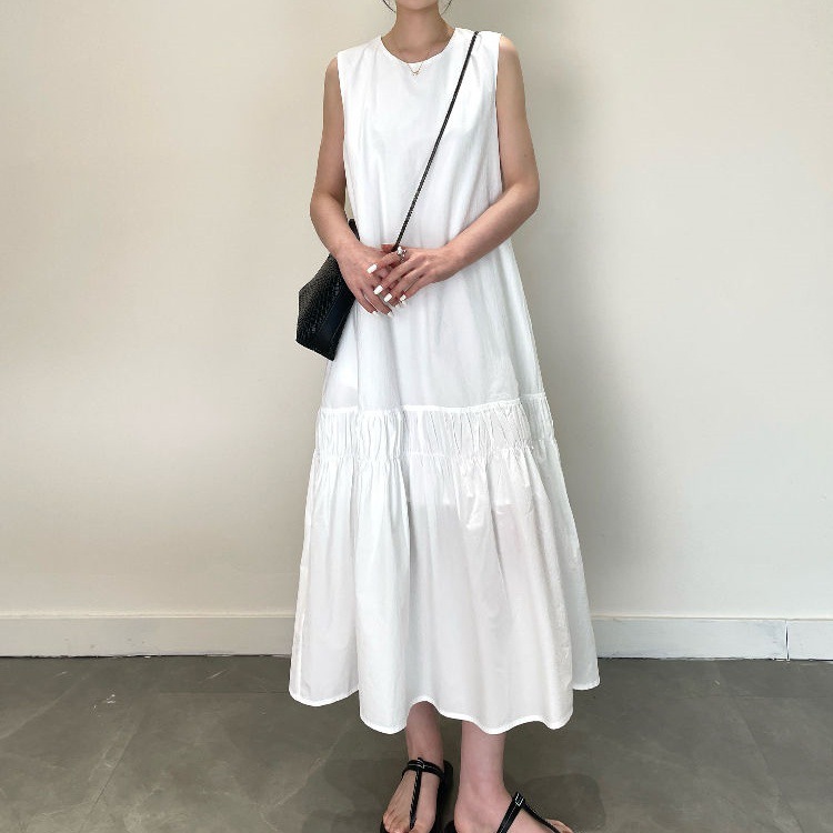 Back-vented Ruched 3D-effect Dress Relaxed-fit Slip Dress