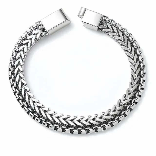 Trendy Stainless Steel Bracelet Men's Trendy Design Double Layer Scale Chain 23Cm - Shop at LoveMi