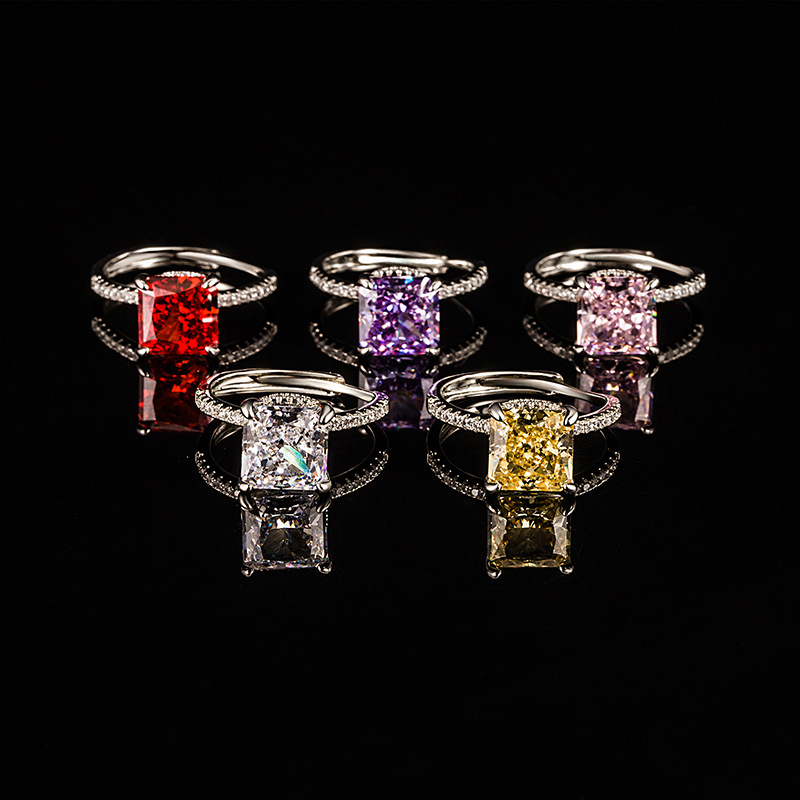 Ice Flower-cut Ring With High-carat Diamonds In Goose-yellow Square Shape