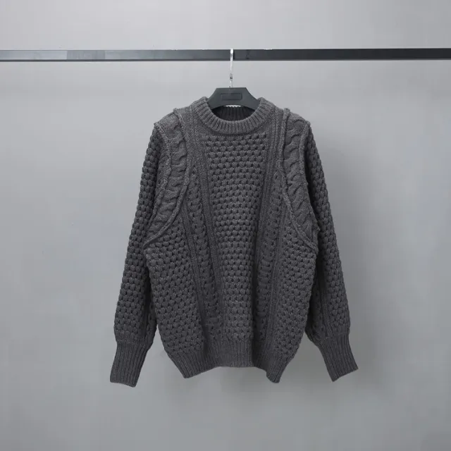 Loose Lazy Round Neck Thickened Thermal Head Cover Cable knit Sweater Dark Gray - Shop at LoveMi