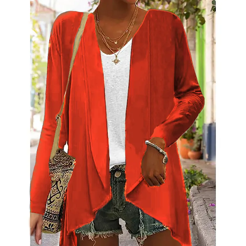Long Sleeve Solid Colour Loose Cardigan Top Women - Style 5-Xxl