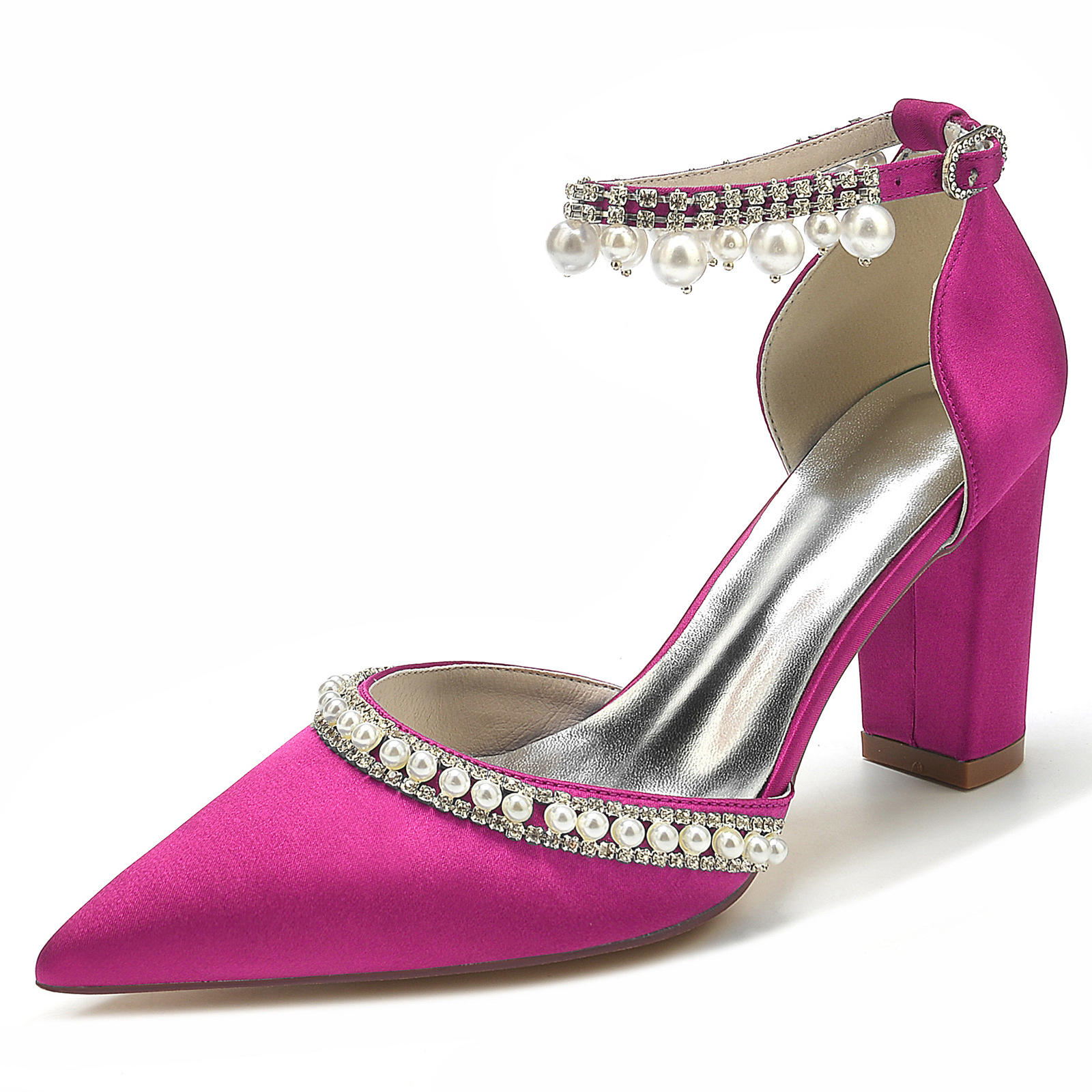 Title 11, Satijnen pumps met spitse neus, blokhak, strass...