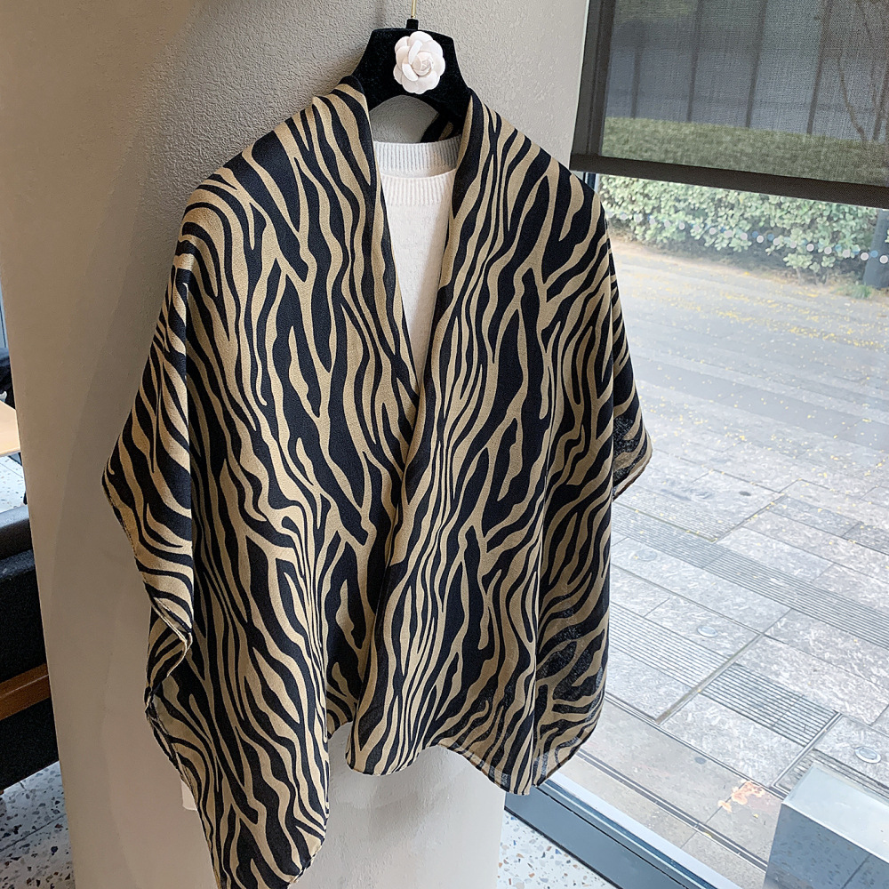 Zebra Print Silk Scarf for Women - Lightweight Breathable Shawl Wrap Sun Protection Autumn Winter Fashion Accessory