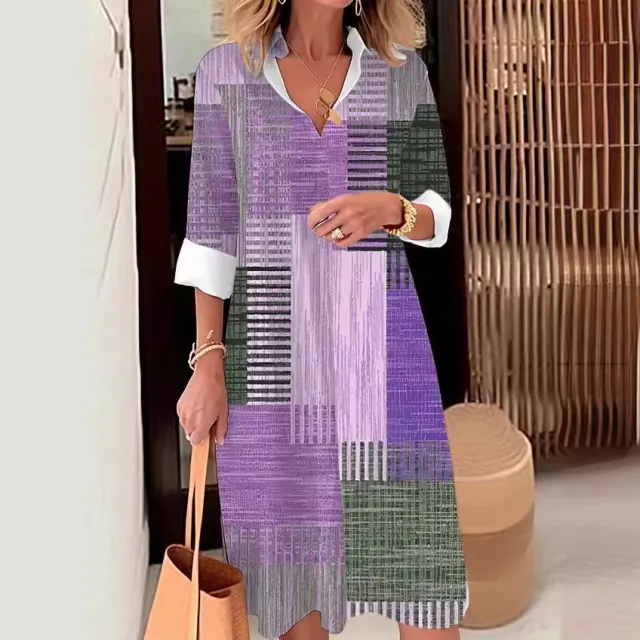 Casual Printing Lapel Long Sleeve Button Irregular Shirt Dress 0406Style Xxxl - Shop at LoveMi