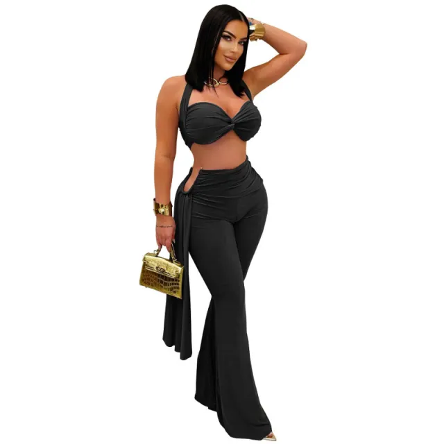 Sexy Temperament Comfortable Casual Summer Tube Top Tie dye Solid Color Pants Suit C7485 Black - Shop at LoveMi