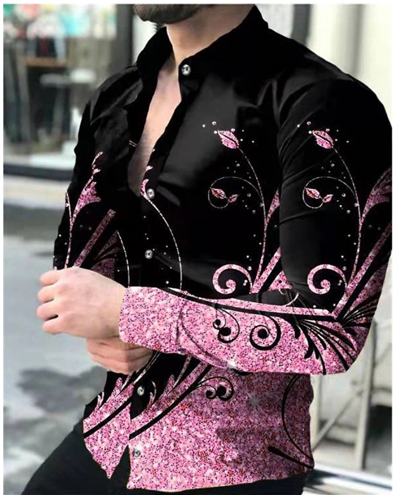 Men's Slim Fit Long Sleeve Dress Shirt | Stylish Pattern Button Down Casual Top - Picture 9 of 14