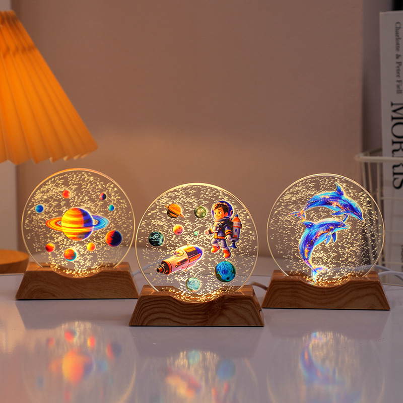 Astronaut Planet Table Lamp Crystal Night Light Illuminated Decorative Piece
