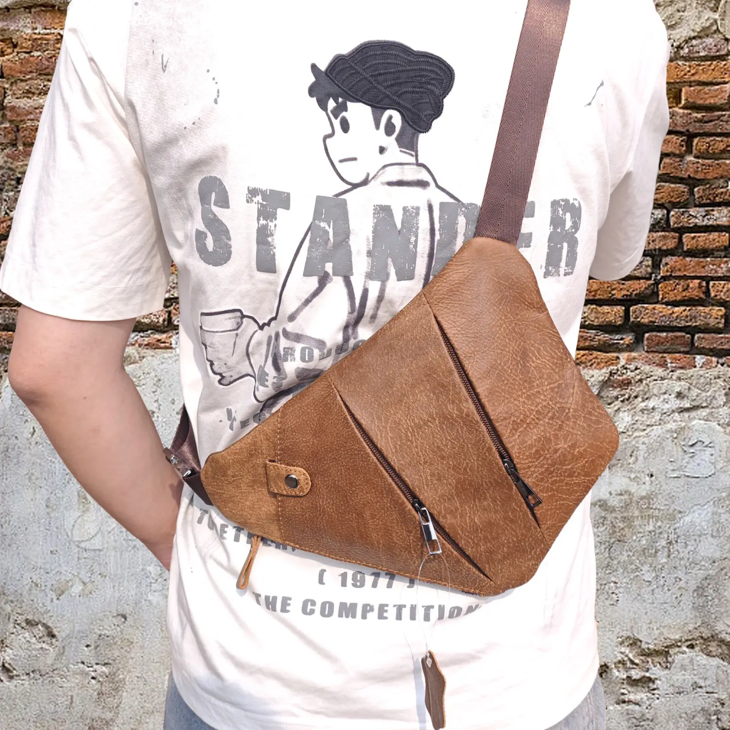 Genuine Leather Crossbody Multi-Pocket Casual Mens Chest