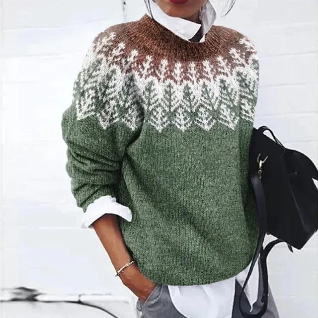 Pattern Women's Printed Wear Crew Neck Casual Sweater Green - Shop at LoveMi
