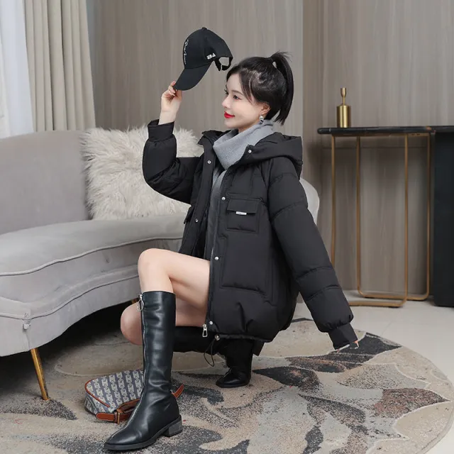 Candy Color Cotton Clothing Women's Short Baggy Coat Black - Shop at LoveMi