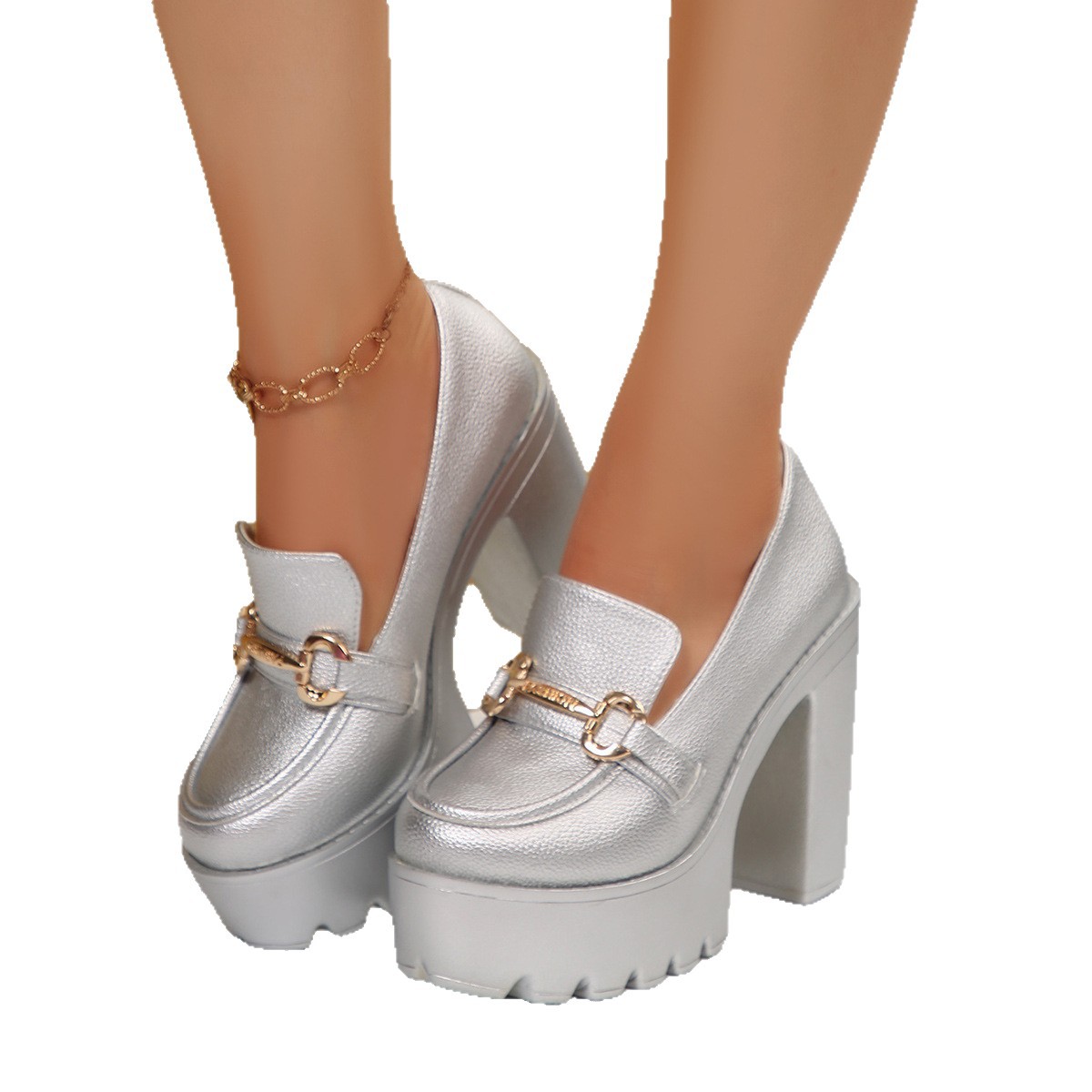 Metallic Block-Heel High Heels, picture 3 of 8