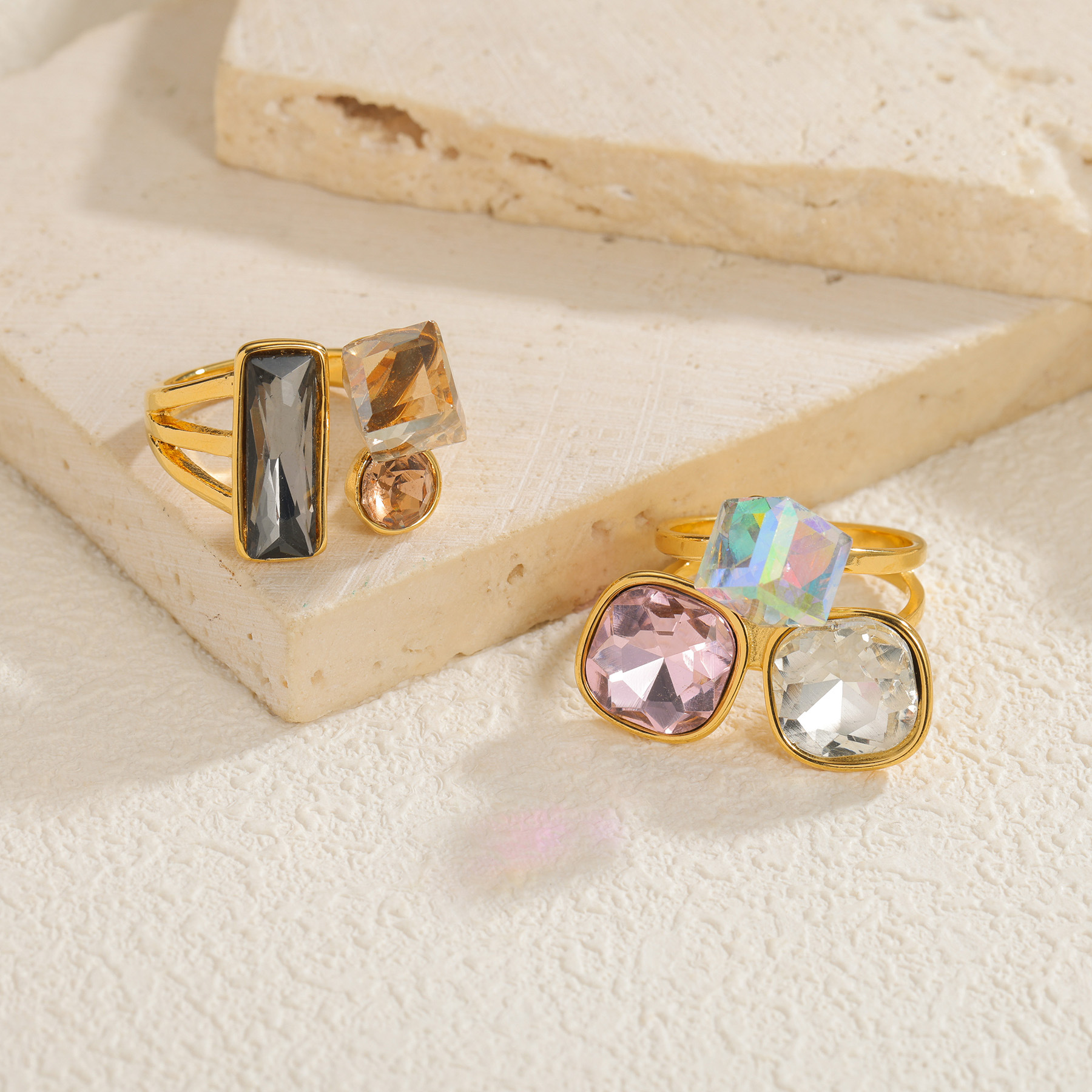 Womens Minimalist Geometric Square Zircon Ring