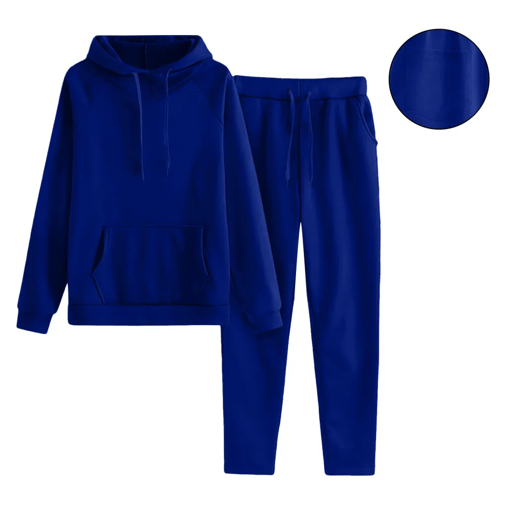 Women's Solid Color European And American Raglan Sleeve Sweater Trousers Suit - Blue
