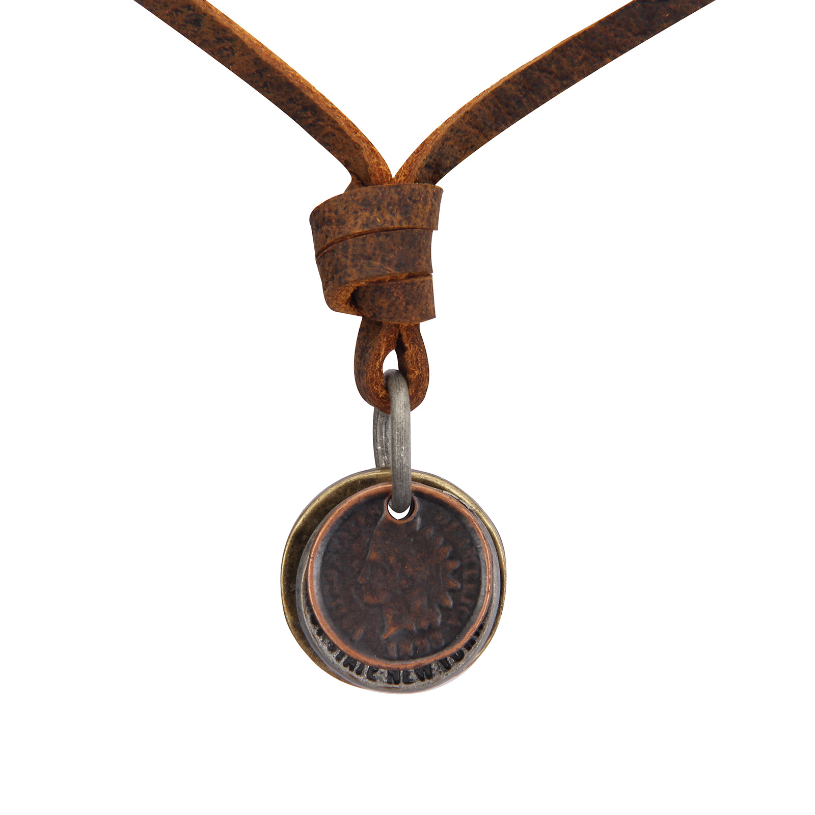 Three-color Round Brand Alloy Vintage Leather Necklace