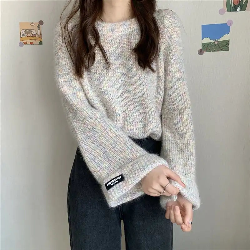 Milk Style Wear Top Gentle Colorful Dots Lazy Sweater Loose All-match