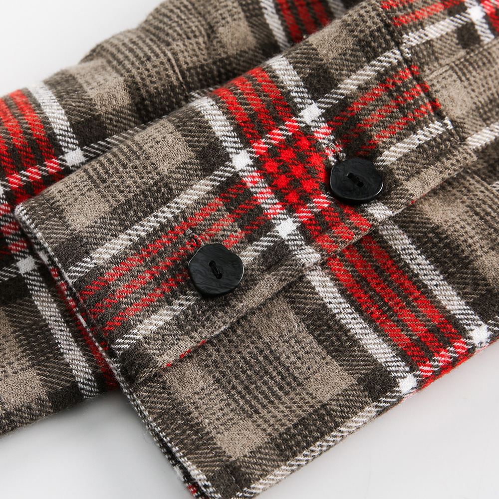 Mens Retro American-Style Plaid Loose-Fit Long-Sleeve Shirt