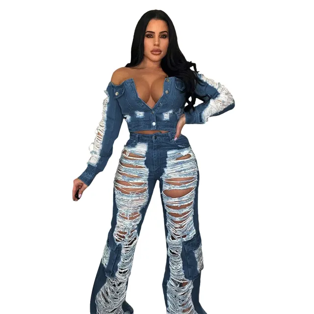 Women's Fashion Individual Casual Ripped Jeans Blue - Shop at LoveMi