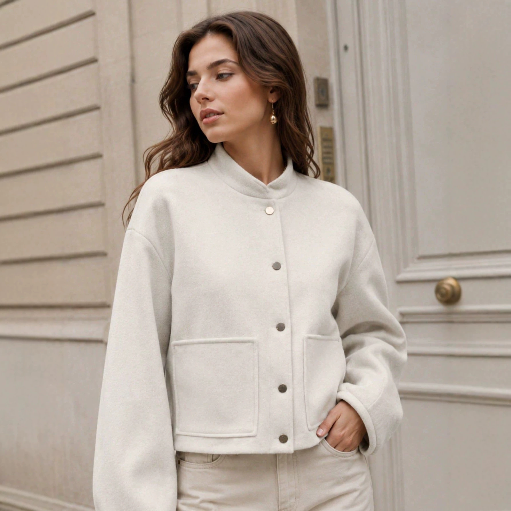 Women's Solid Color Loose Fit Single-breasted Jacket Top