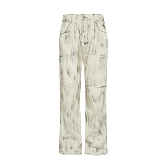 American Street Waste Soil Style Handheld Brush Distressed Straight Jeans White - Shop at LoveMi