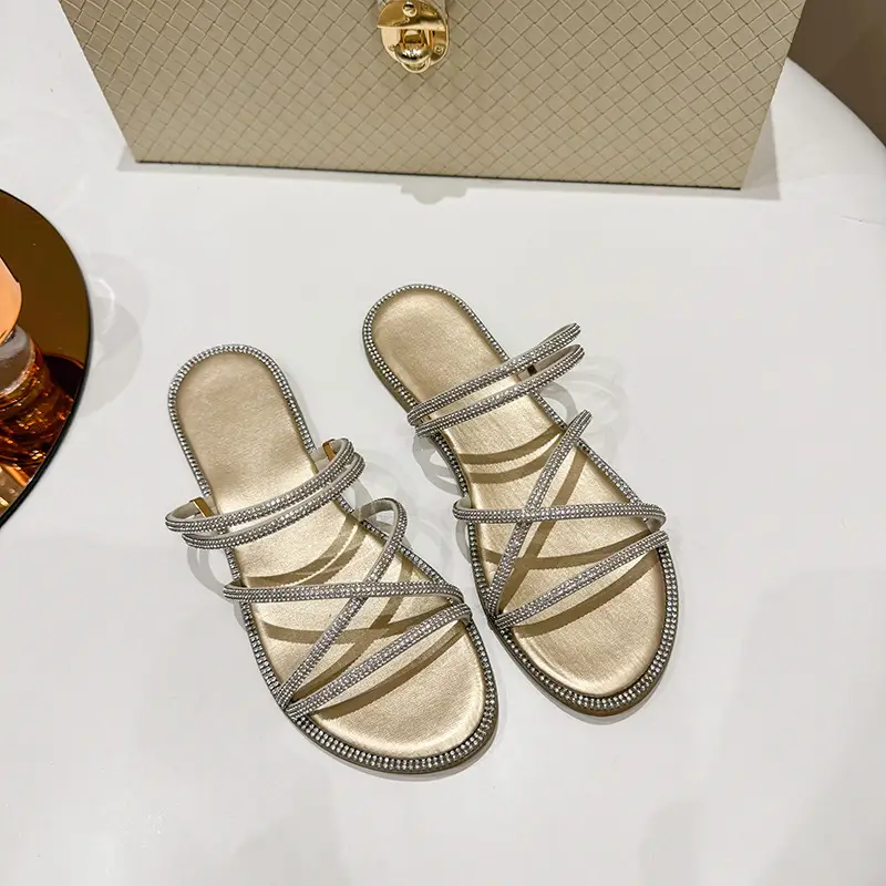 Womens Casual Soft-soled Flat Rhinestone Sandals