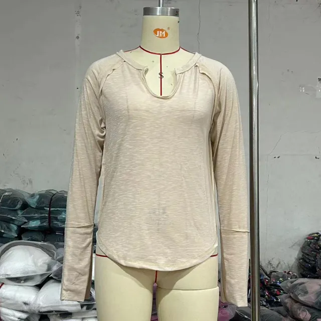Multi Color Long sleeved T shirt Loose And Irregular Women Flesh Color M - Shop at LoveMi