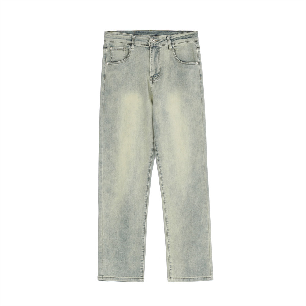 Pure Color Washed Worn Jeans Male