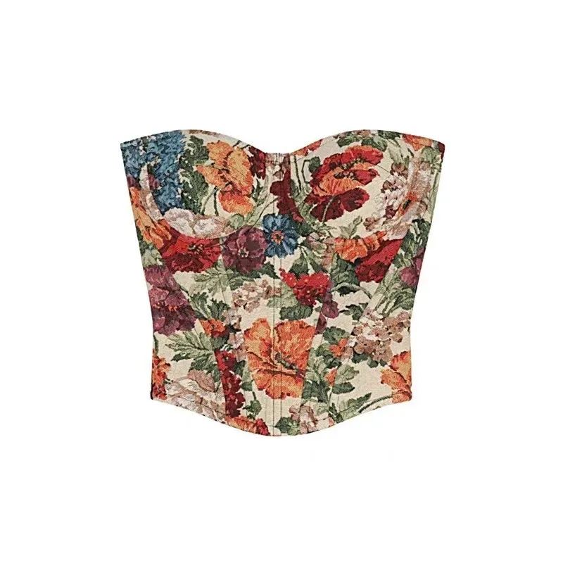 Oil Painting Camisole Floral Strapless Vest - Vintage Printing