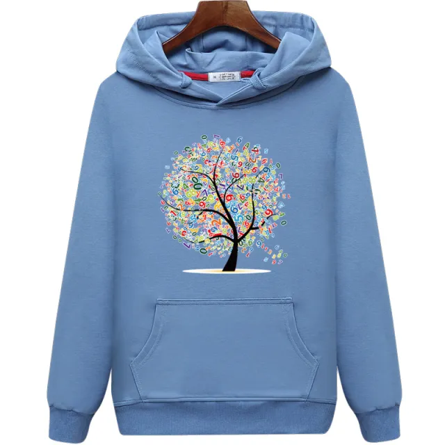 Women's Hooded Pullover Printed Fashionable Casual Loose Hoodie Blue - Shop at LoveMi