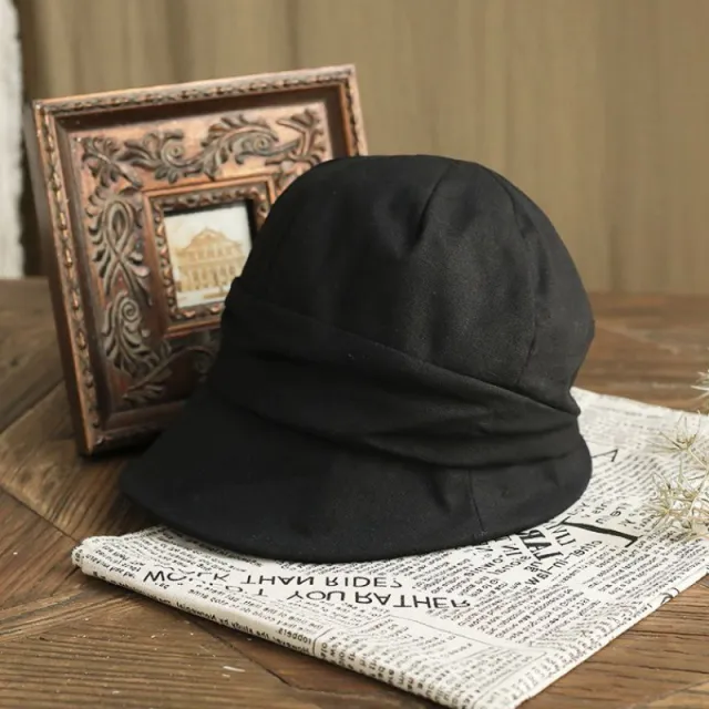 Artistic Casual Peaked Beret Cap Vintage Crumpled Bucket Hat Silent Black - Shop at LoveMi