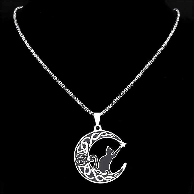 Cat Moon Cartoon Pendant Personality C- Shaped Cute Moon Cat Necklace