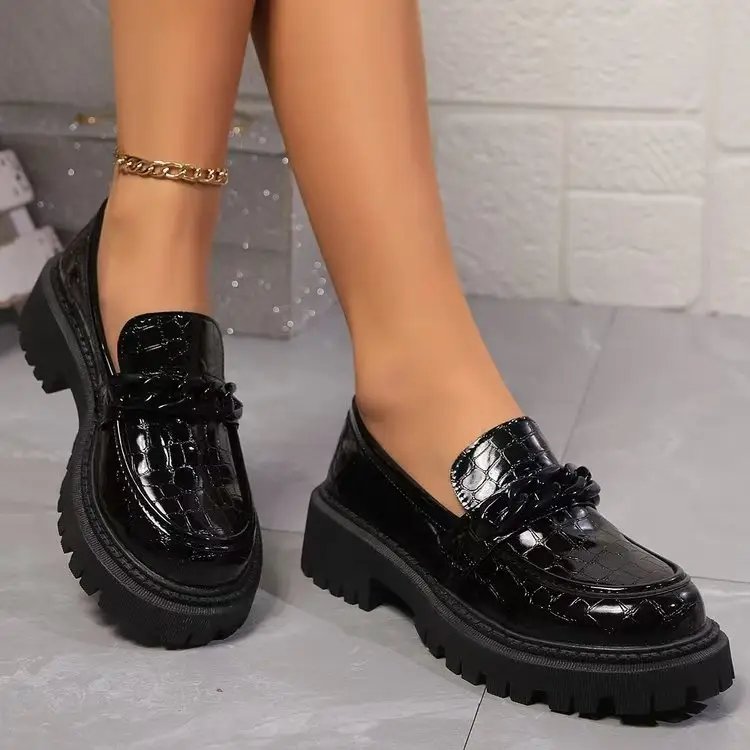 Women's Chunky-heel Lace-up Leather Shoes