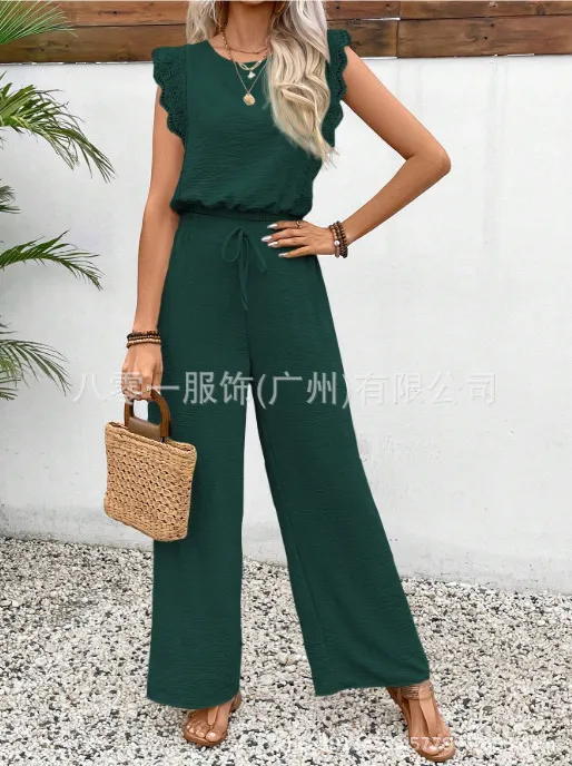 European And American Sleeveless Vest Trousers Advanced Two piece Set For Women Dark Green - Shop at LoveMi