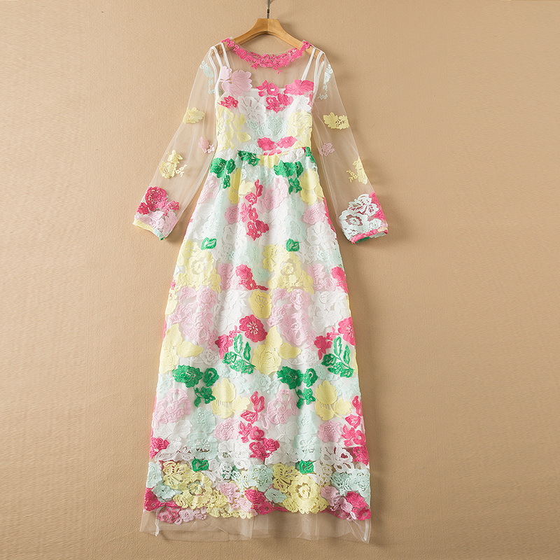 Exquisite Embroidery Floral Long Sleeve Dress — image 1
