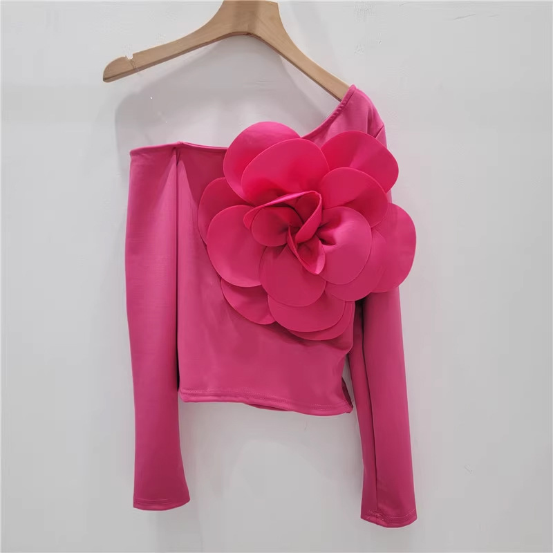 Pure Spice Girl Diagonal Neckline Single Shoulder Halter Long Sleeve Ladies Wear Western Slim T-shirt Top - Image 7