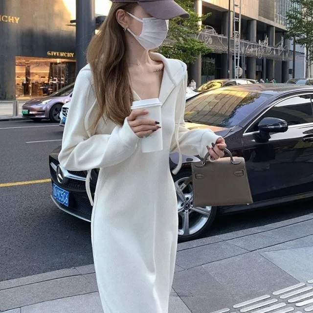 Women's Long sleeved Hooded Base Hoodie Skirt White - Shop at LoveMi